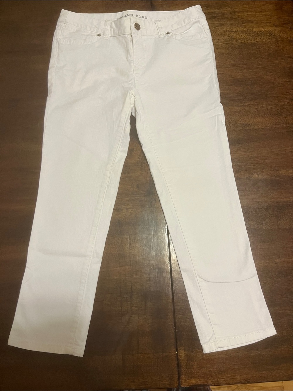 Michael Kors White Capri Skinny Jeans Metal Logo Button